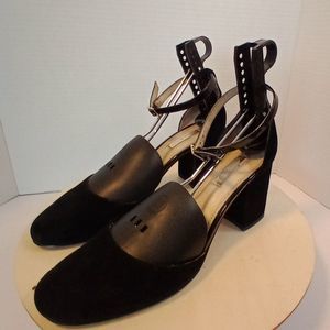 LOUISE ET CIE Black Suede Ankle Strap Pump Block Heel Women’s Size 7M